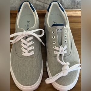 J.Crew Men’s Light Gray Canvas Sneakers Navy Leather Heal (Spring ‘24) NWOB